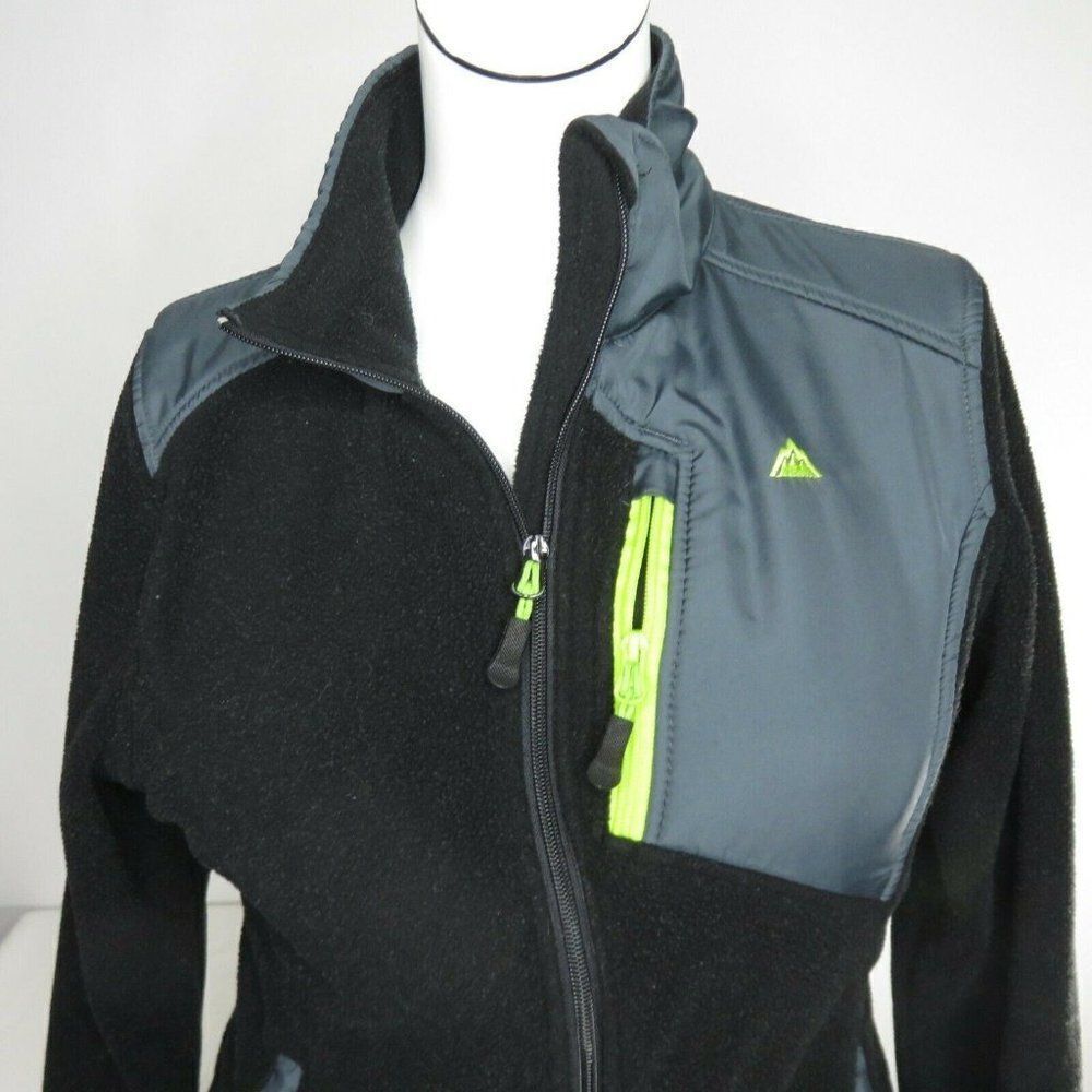 Snozu Platinum Jacket L Black Neon Green Trim Soft Shell Fleece Lined Full Zip